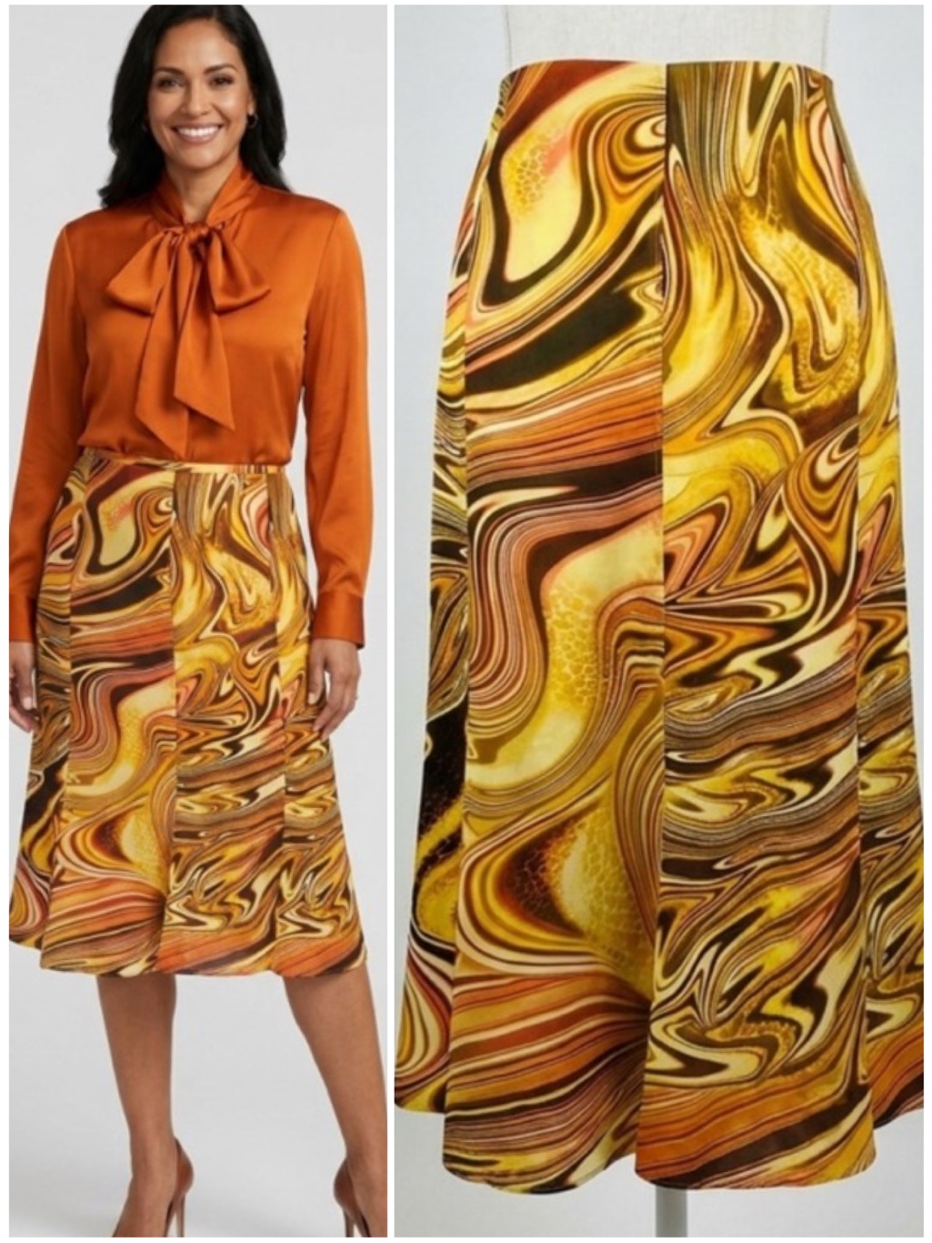 Escada Vintage Y2k Silk Psychedelic Marble Print Midi Panel Hem Skirt Size Us 14